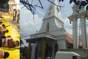 ഉദ്ദിഷ്ട കാര്യ സിദ്ധിക്കും ഉപകാരസ്മരണയ്ക്കുമായി മാഹി ബസലിക്ക ക്ക് മുന്നിൽ നടന്ന ഉരുളൽ നേർച്ച