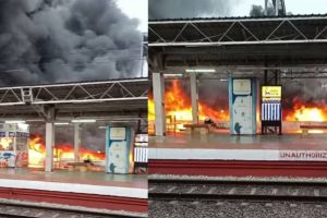 തൃശൂര്‍ റെയില്‍വേ സ്റ്റേഷന്‍ ബൈക്ക് പാര്‍ക്കിംഗില്‍ അഗ്നിബാധ; മുഴുവൻ ബൈക്കുകളും കത്തിനശിച്ചു