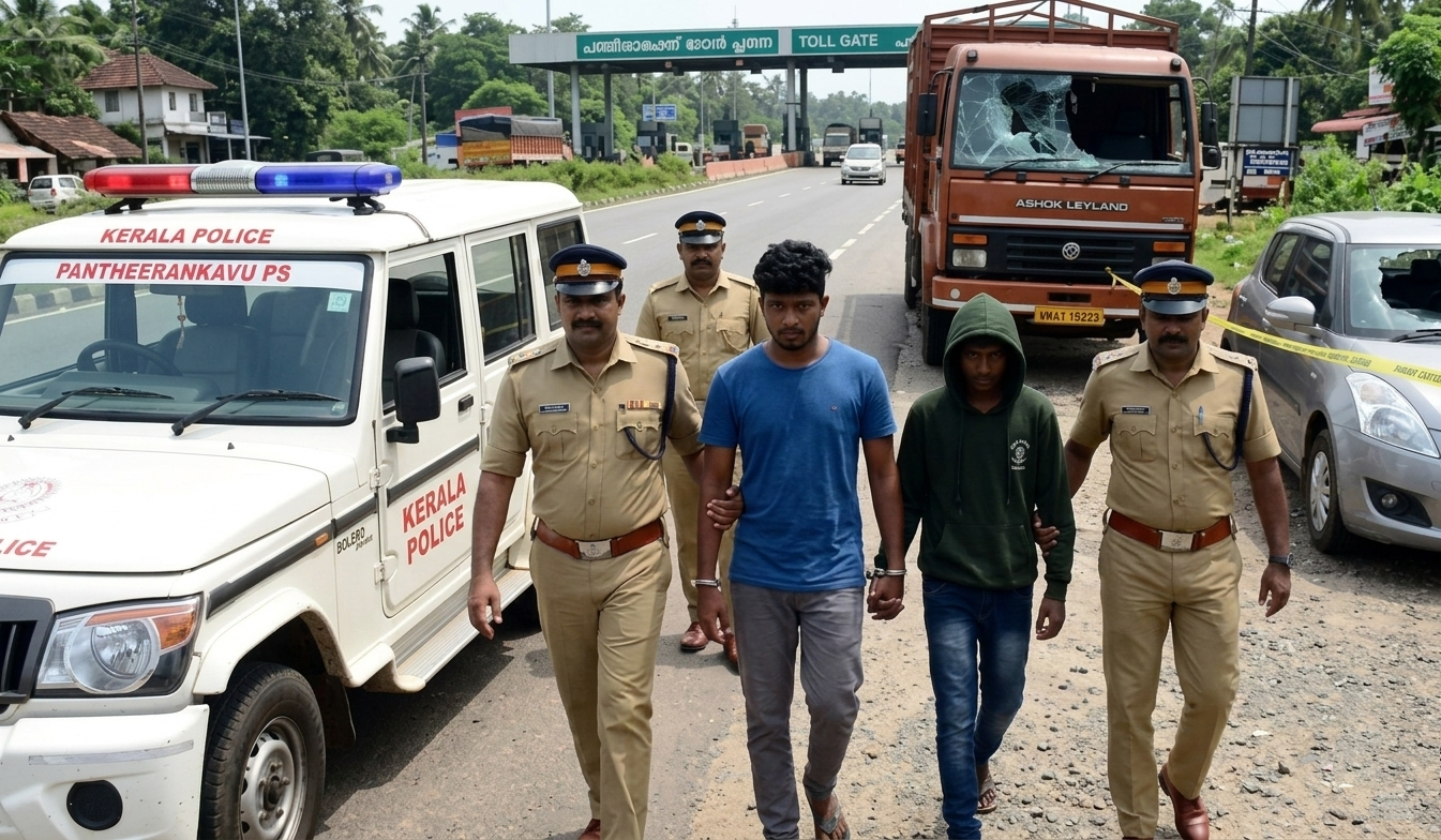 കോഴിക്കോട് ദേശീയപാതയിൽ വാഹനങ്ങൾക്കു നേരെ കല്ലേറ്: യുവാവും കൗമാരക്കാരനും പിടിയിൽ