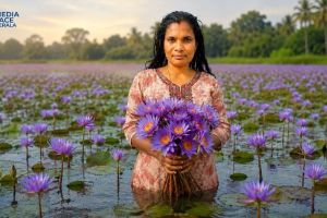വരിക്കോളി വയലിലെ വർണ്ണ വിസ്മയം: വേനൽച്ചൂടിലും വിരിഞ്ഞുനിൽക്കുന്ന നീലത്താമരകൾ :ദിവാകരൻ ചോമ്പാല