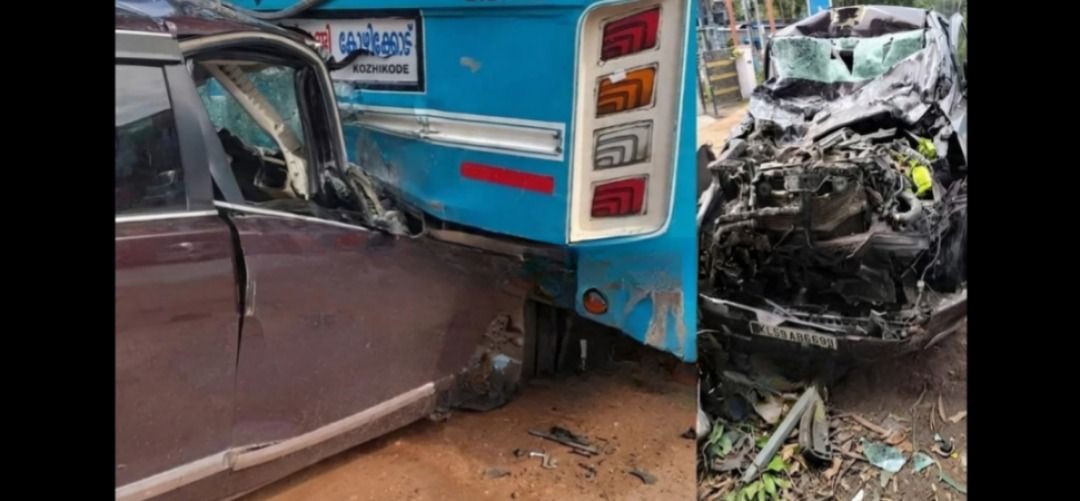 കൊയിലാണ്ടിയിൽ നിർത്തിയിട്ടിരുന്ന ബസ്സിലേക്ക് കാറിടിച്ച് കയറി അപകടം; രണ്ട് പേർക്ക് പരിക്ക്