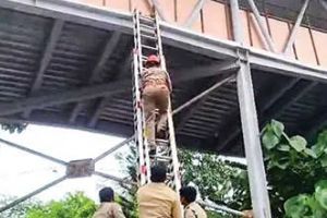 മെഡിക്കൽ കോളേജിൽ നാടകീയ രംഗങ്ങൾ; ആകാശപാതയിൽ കുടുങ്ങിയ താക്കോൽ അഗ്നിരക്ഷാസേനയെടുത്തു നൽകി
