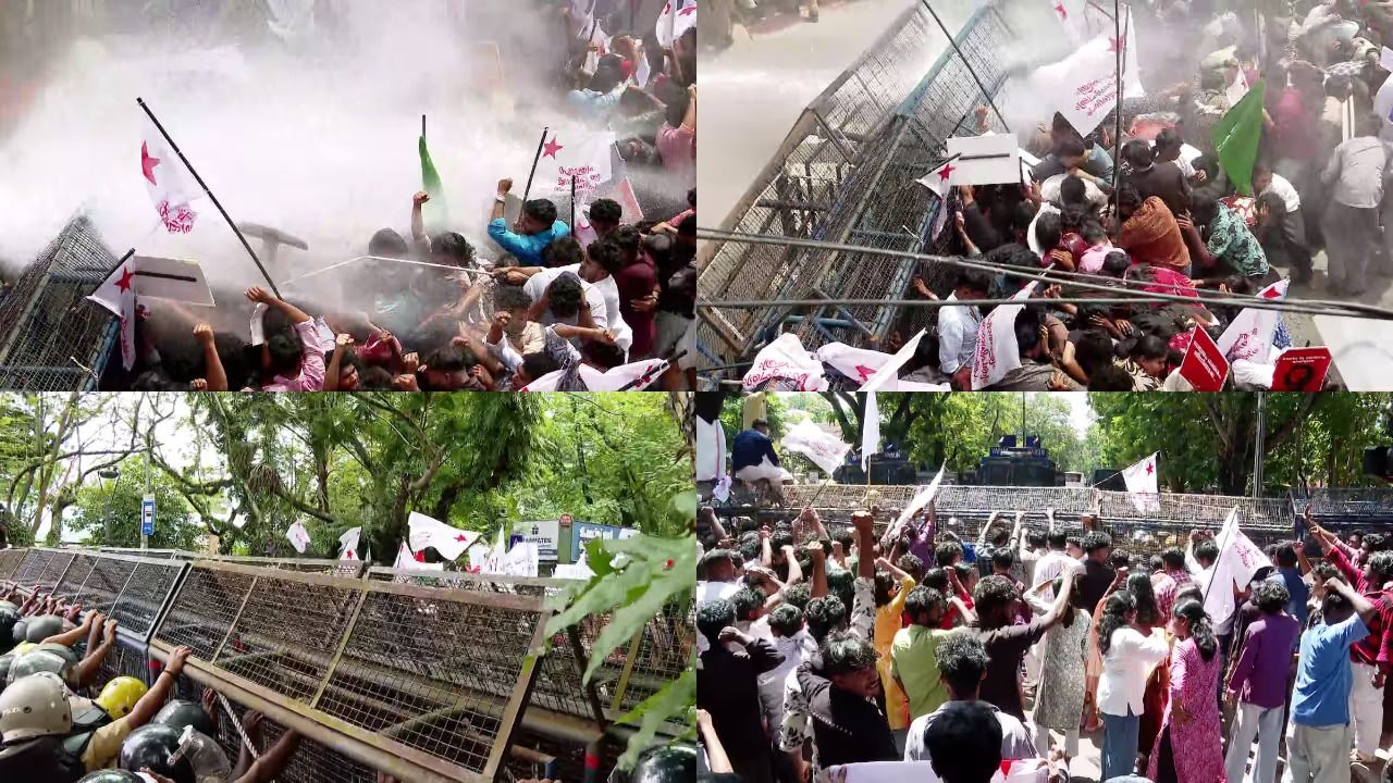 നീറ്റ് പരീക്ഷാ ക്രമക്കേട്: സംസ്ഥാനത്തുടനീളം എസ്.എഫ്.ഐ പ്രതിഷേധം; പലയിടത്തും സംഘർഷം, ജലപീരങ്കി പ്രയോഗിച്ചു