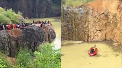 കറുകപ്പുത്തൂർ ക്വാറി മണ്ണിട്ട് നികത്തുന്നതിനിടെ അപകടം; ലോറി താഴ്ന്നുപോയി, ഡ്രൈവർക്കായി തെരച്ചിൽ തുടരുന്നു